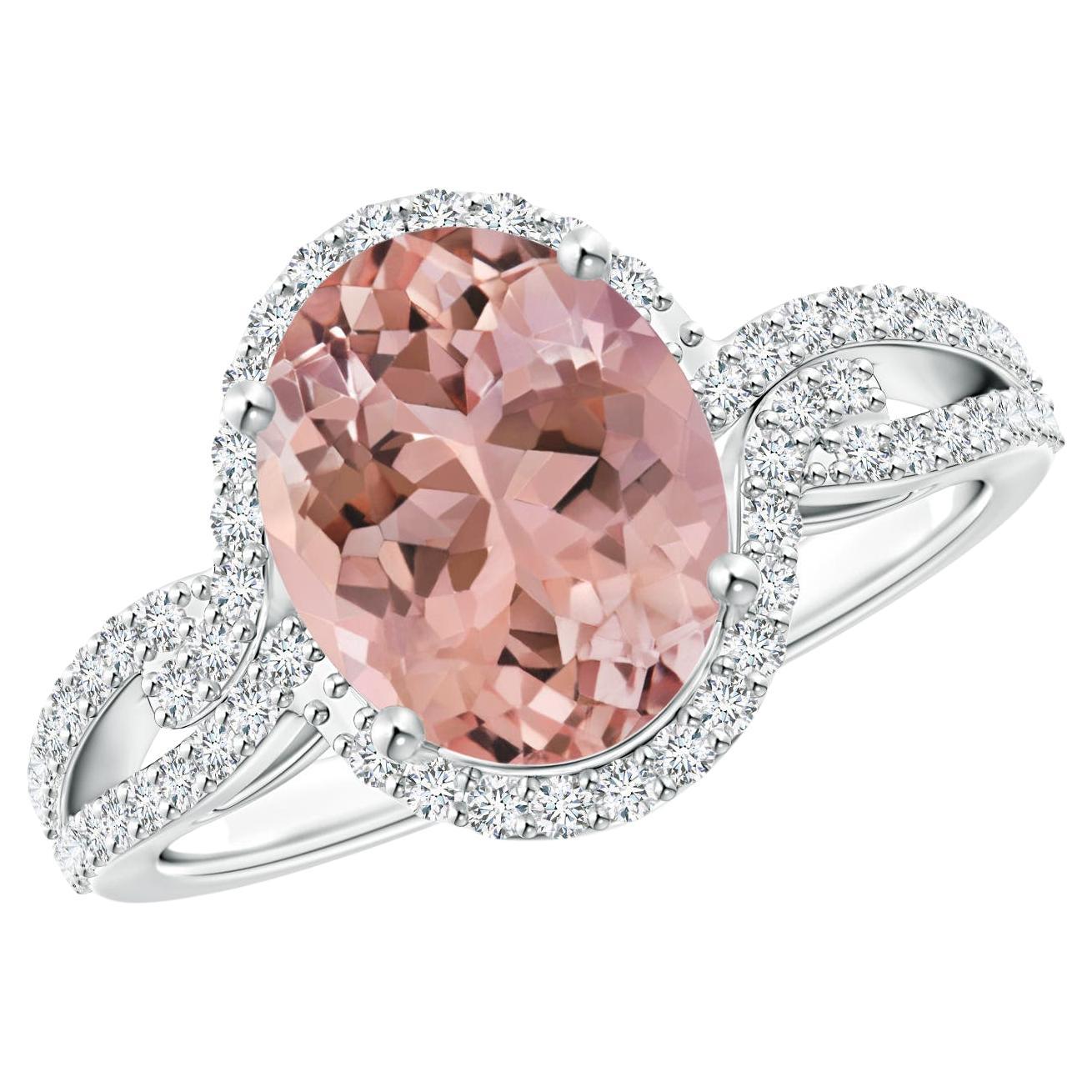 For Sale:  ANGARA GIA Certified Natural Morganite Ring in White Gold with Diamond Halo