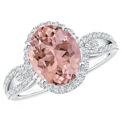 ANGARA Bague en or blanc et morganite naturelle certifiée GIA avec halo de diamants