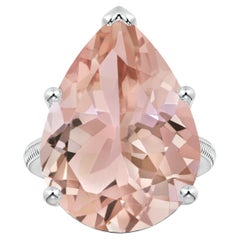 ANGARA GIA Certified Natural Morganite Ring in White Gold with Feather Motifs
