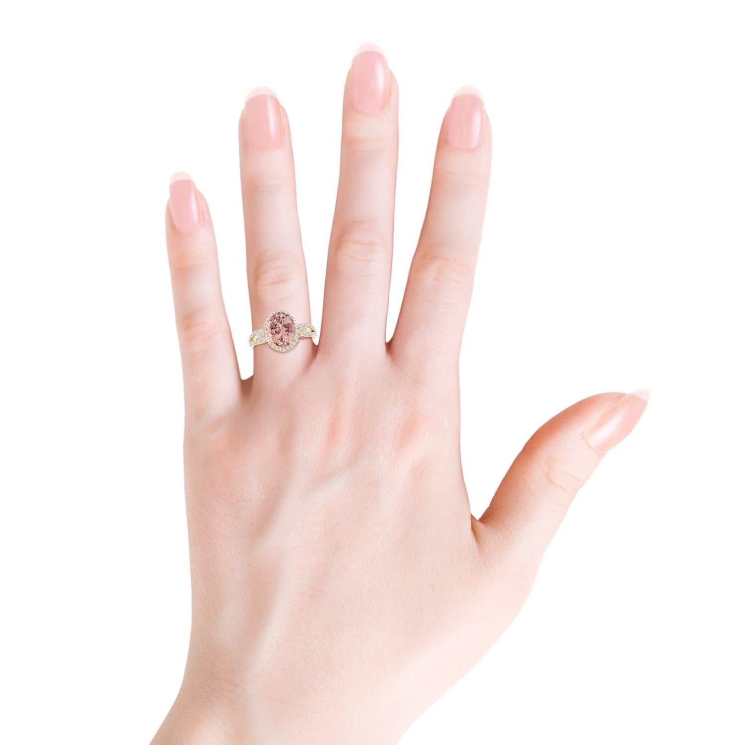 ANGARA GIA Certified Natural Morganite Ring in Yellow Gold with Diamond Halo 3