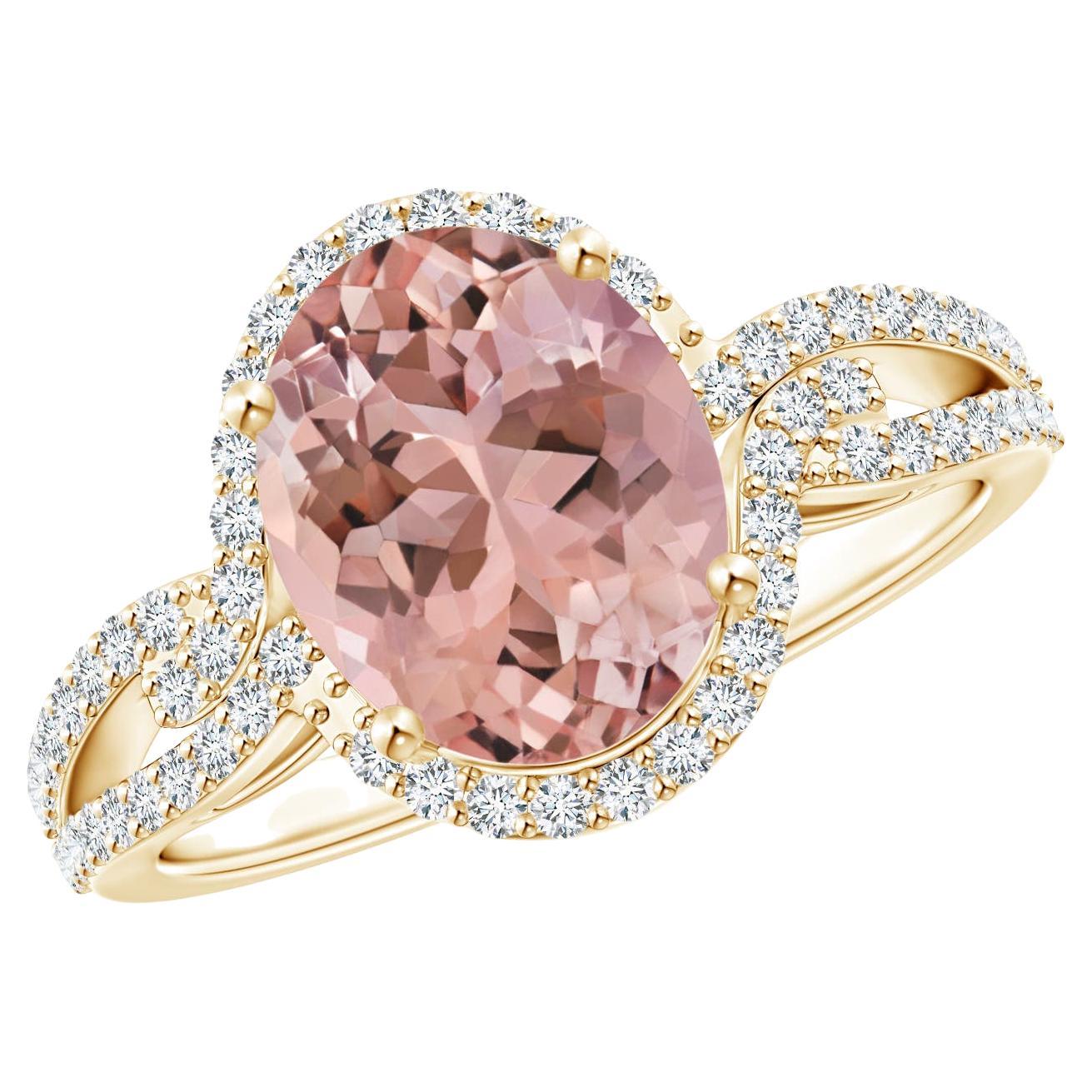ANGARA GIA Certified Natural Morganite Ring in Yellow Gold with Diamond Halo