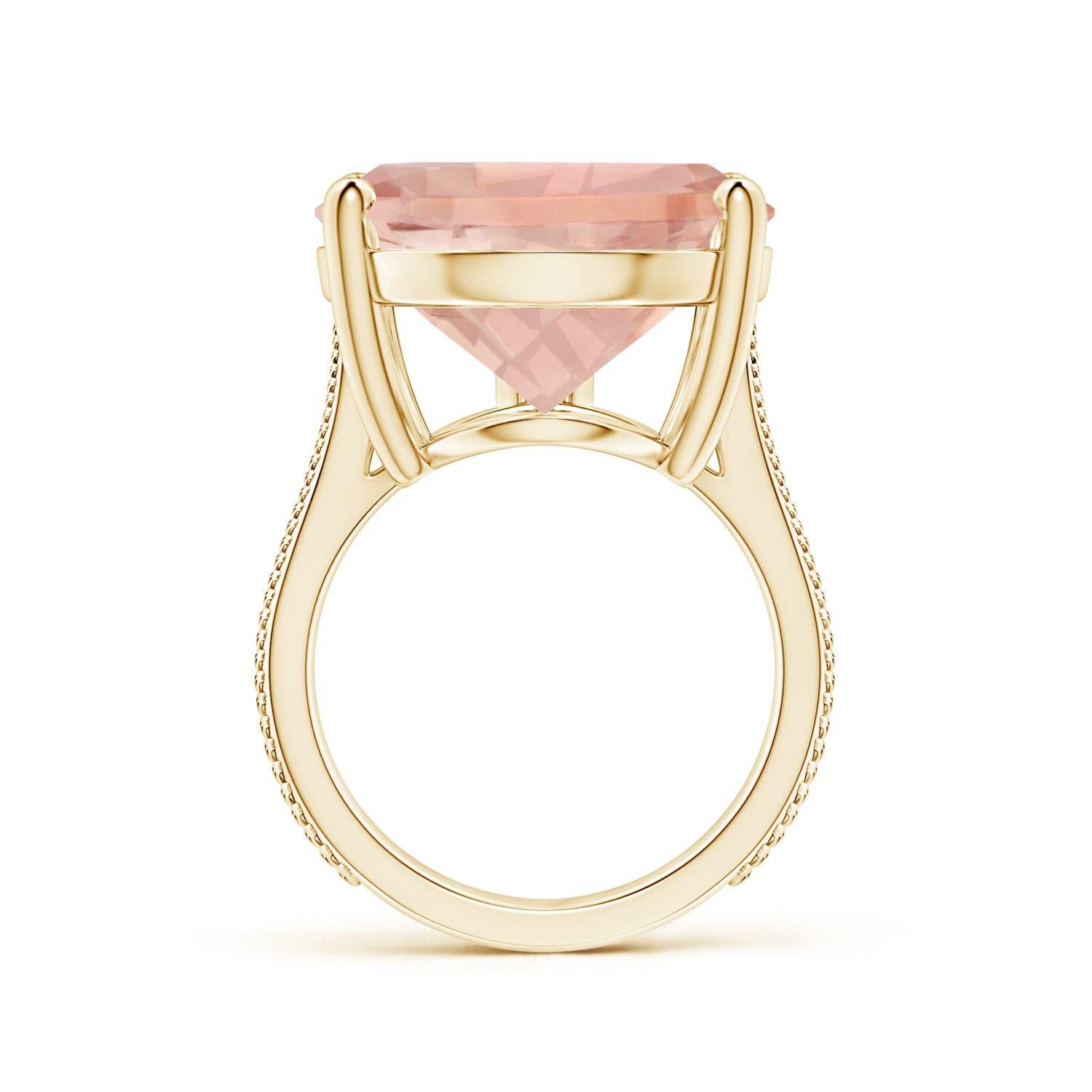 ANGARA GIA Certified Natural Morganite Ring in Yellow Gold with Feather Motifs 2