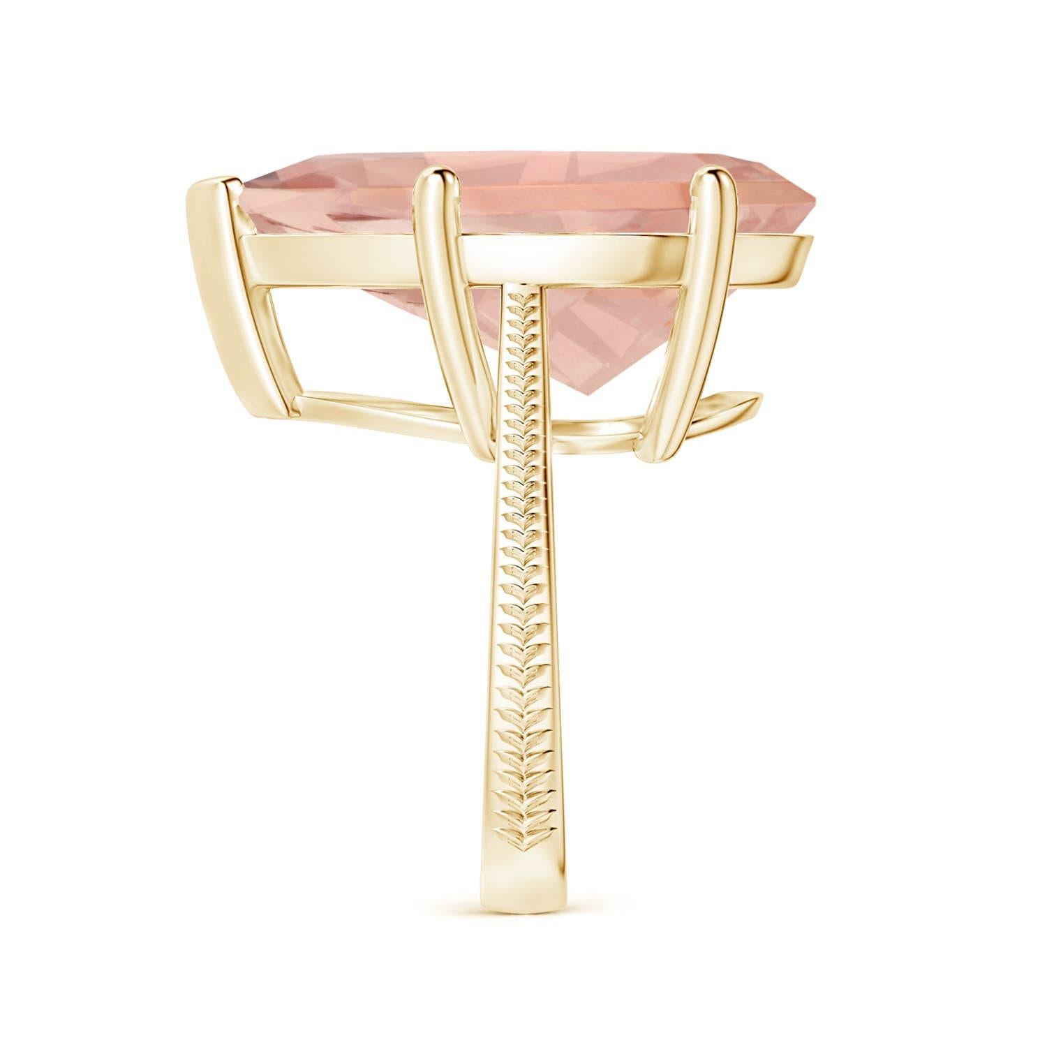 ANGARA GIA Certified Natural Morganite Ring in Yellow Gold with Feather Motifs 4