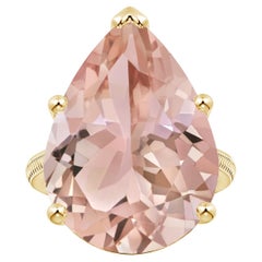 ANGARA GIA Certified Natural Morganite Ring in Yellow Gold with Feather Motifs