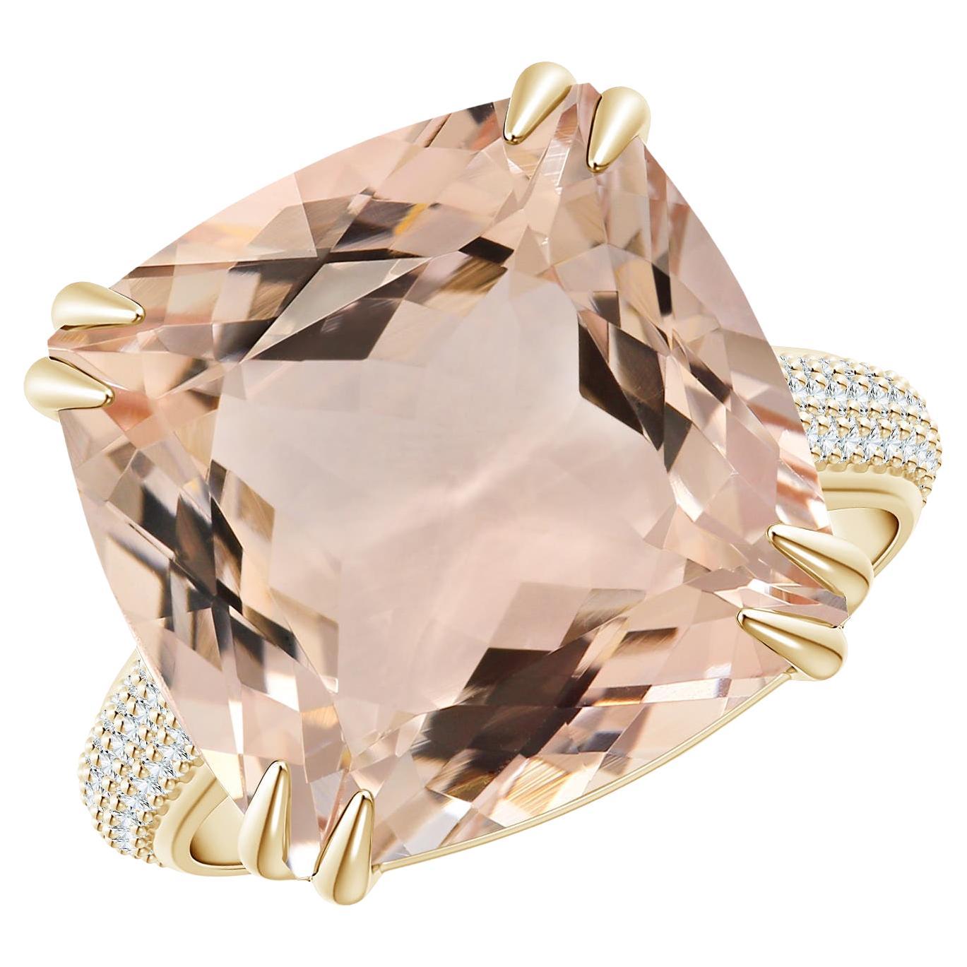 Angara GIA-zertifizierter natürlicher Morganit-Ring aus Gelbgold mit Pavé-Diamanten