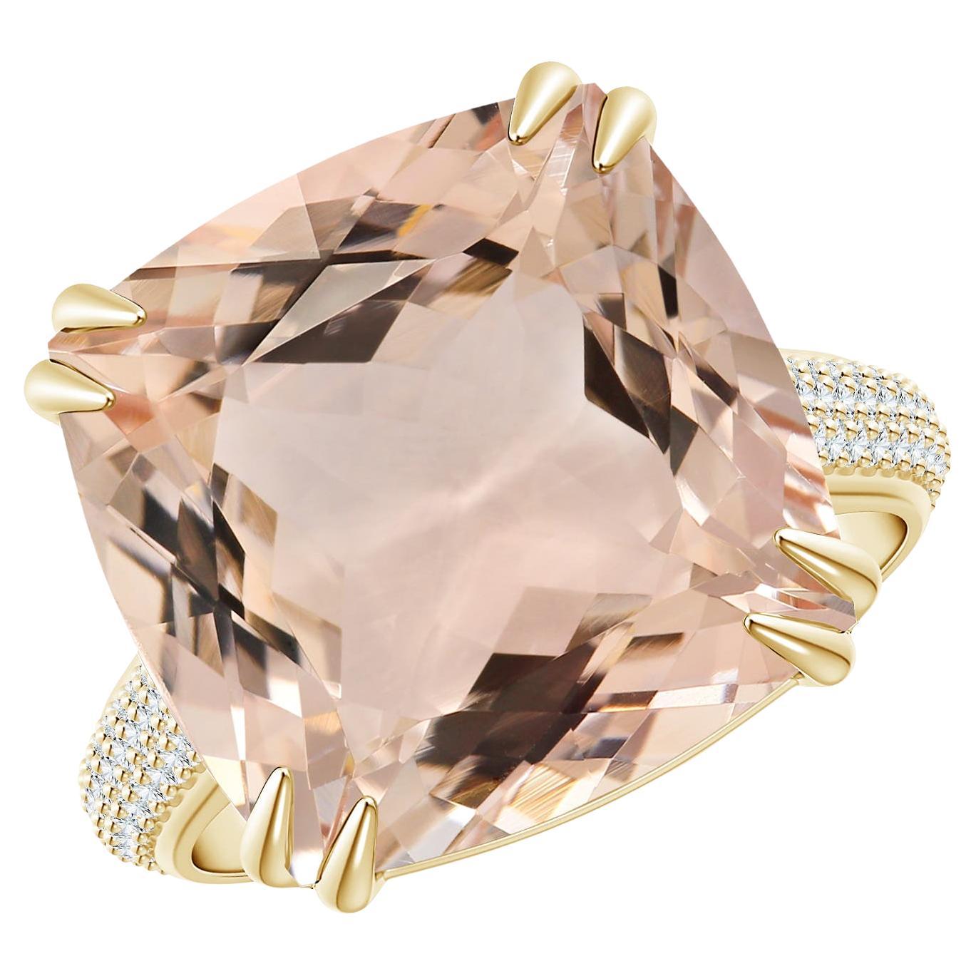 For Sale:  Angara GIA Certified Natural Morganite Ring in Yellow Gold with Pave Diamonds