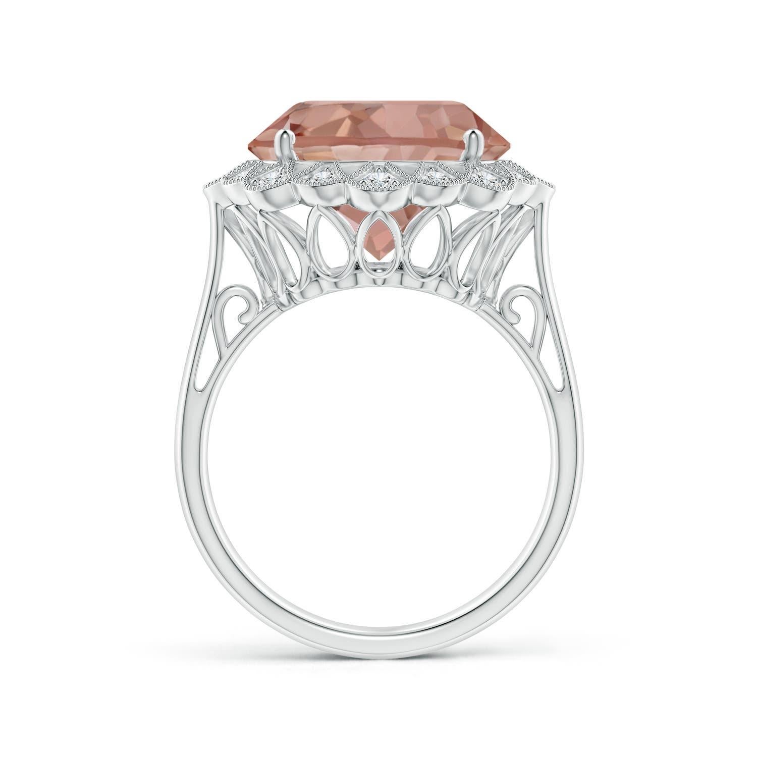 For Sale:  ANGARA GIA Certified Natural Morganite Scalloped Halo Ring in Platinum 2