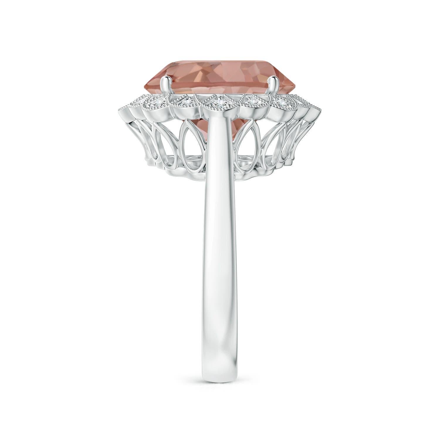 For Sale:  ANGARA GIA Certified Natural Morganite Scalloped Halo Ring in Platinum 5