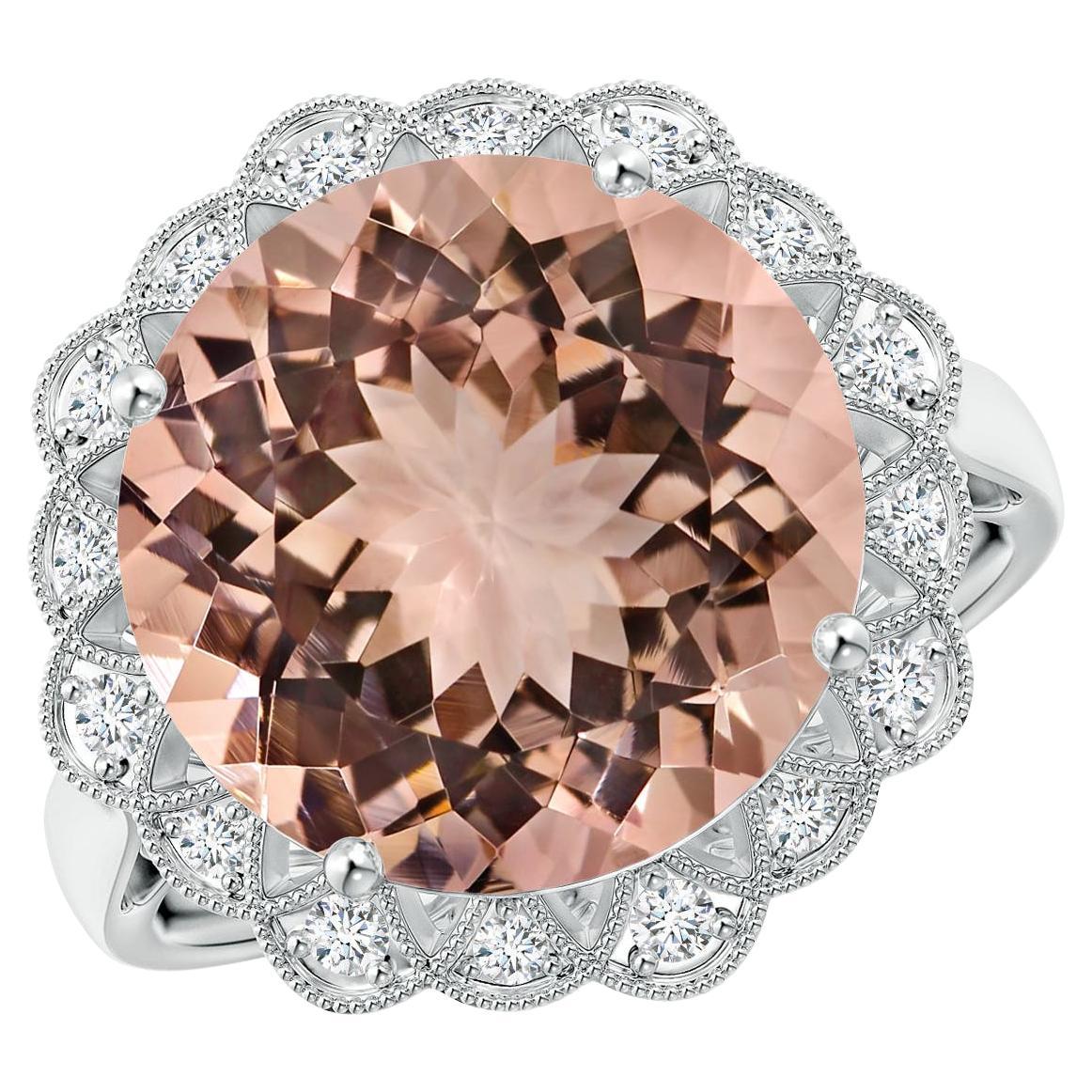 For Sale:  ANGARA GIA Certified Natural Morganite Scalloped Halo Ring in Platinum
