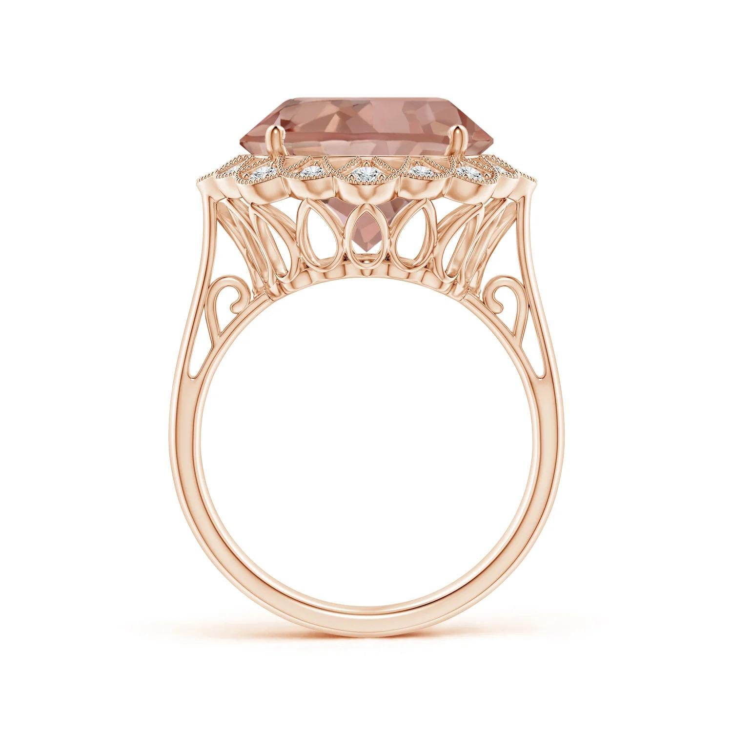 For Sale:  Angara GIA Certified Natural Morganite Scalloped Halo Ring in Rose Gold 2