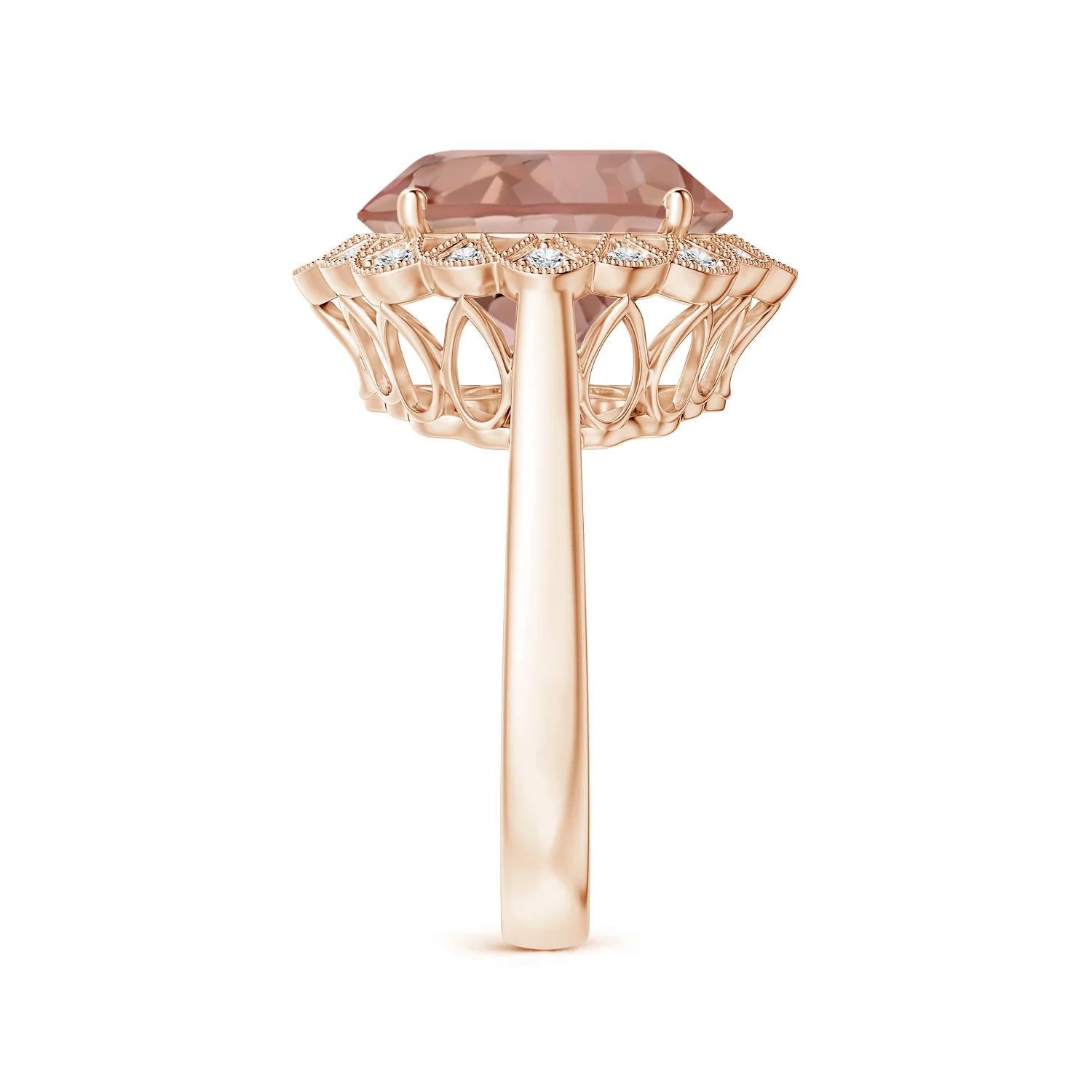 For Sale:  Angara GIA Certified Natural Morganite Scalloped Halo Ring in Rose Gold 4