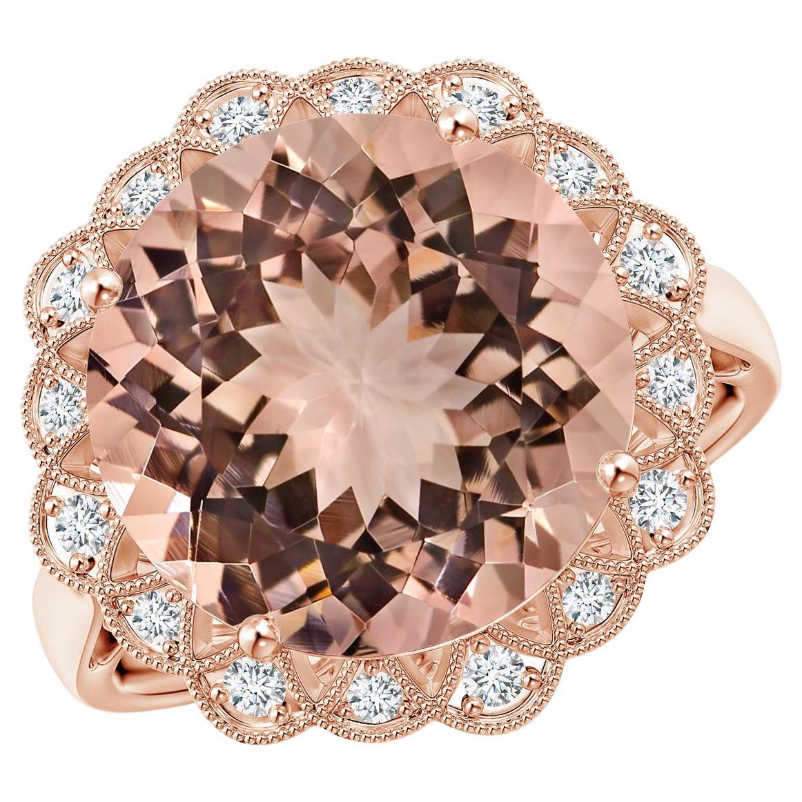 For Sale:  ANGARA GIA Certified Natural Morganite Scalloped Halo Ring in Rose Gold