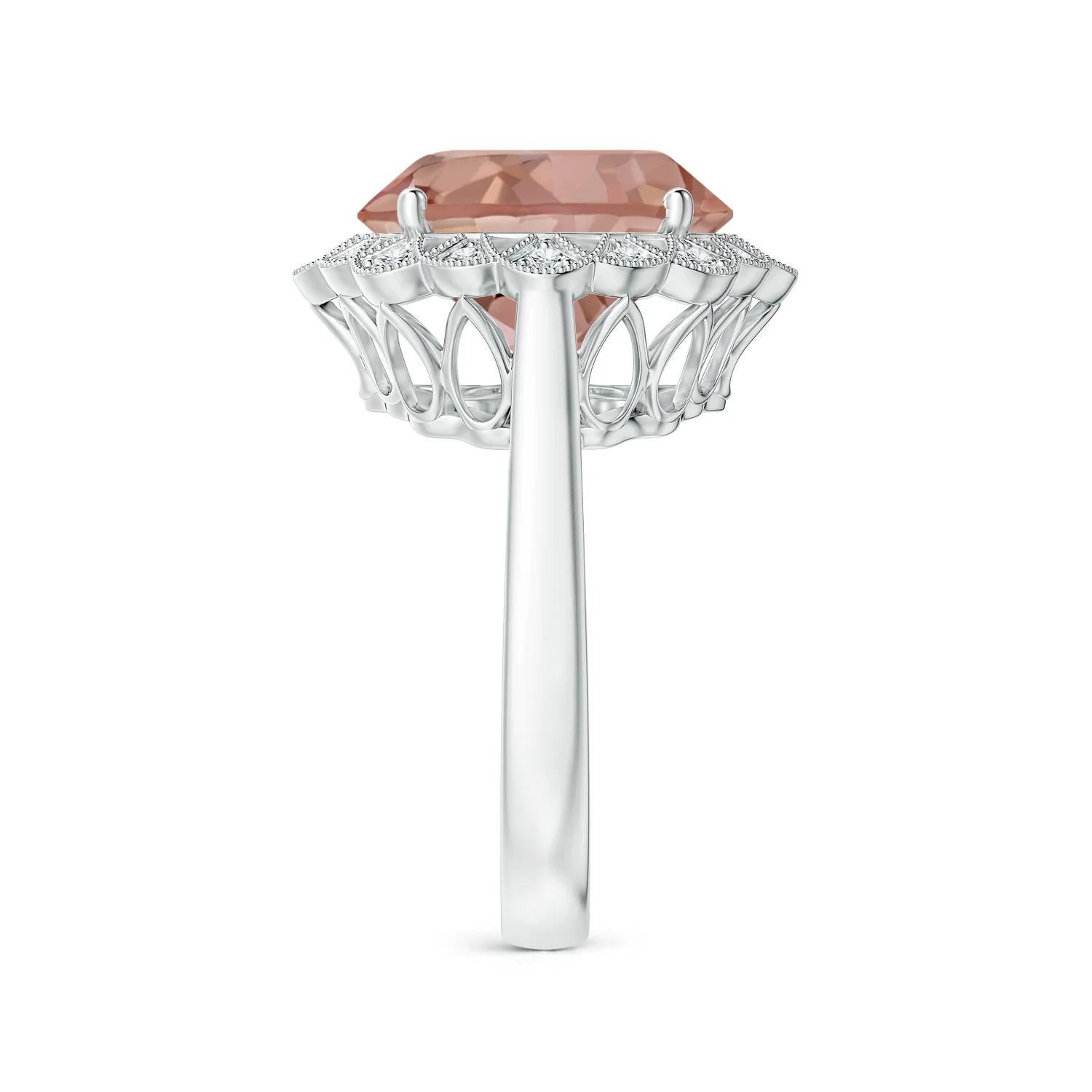 For Sale:  GIA Certified Natural Morganite Scalloped Halo Ring in White Gold 4