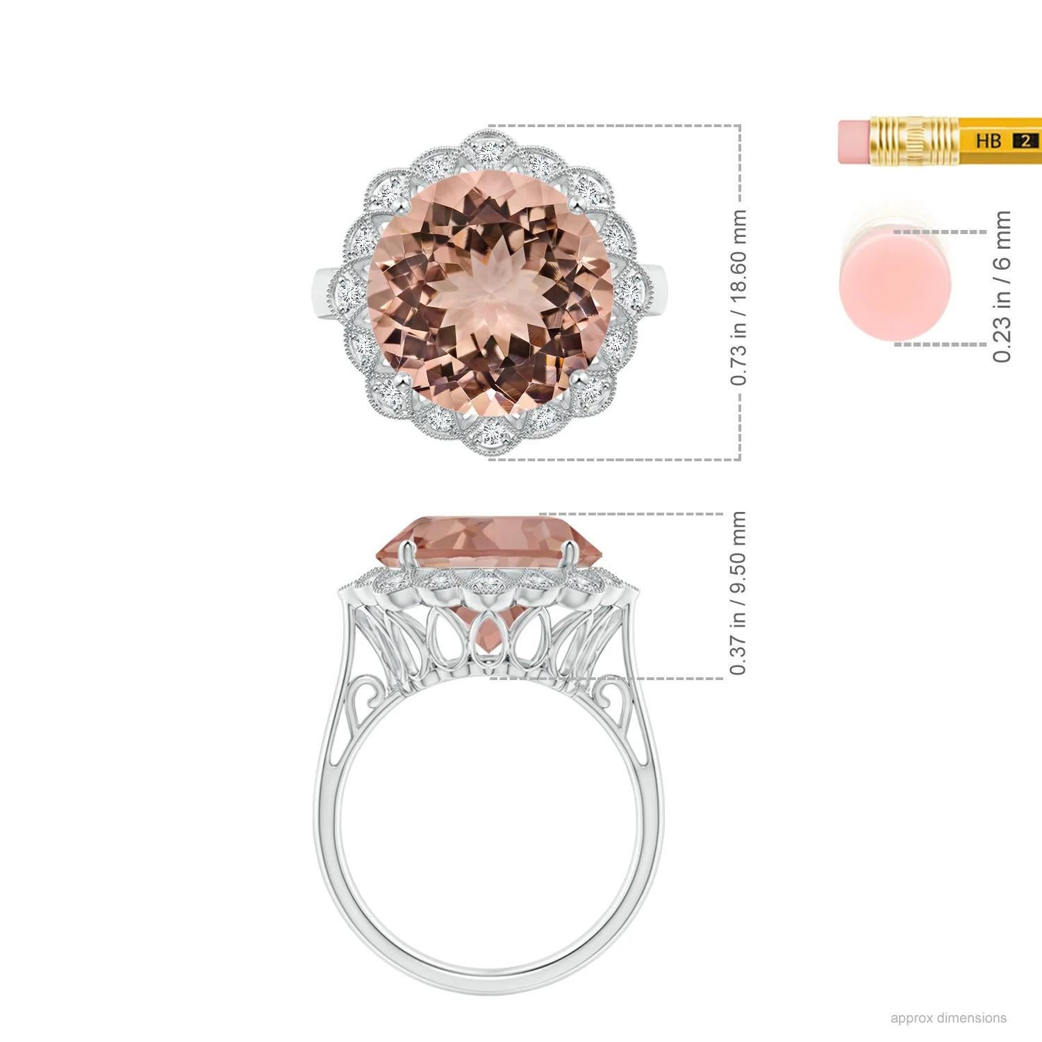 For Sale:  GIA Certified Natural Morganite Scalloped Halo Ring in White Gold 5
