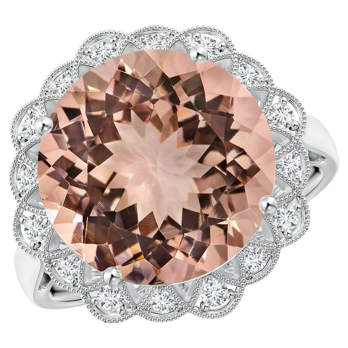 GIA Certified Natural Morganite Scalloped Halo Ring in White Gold