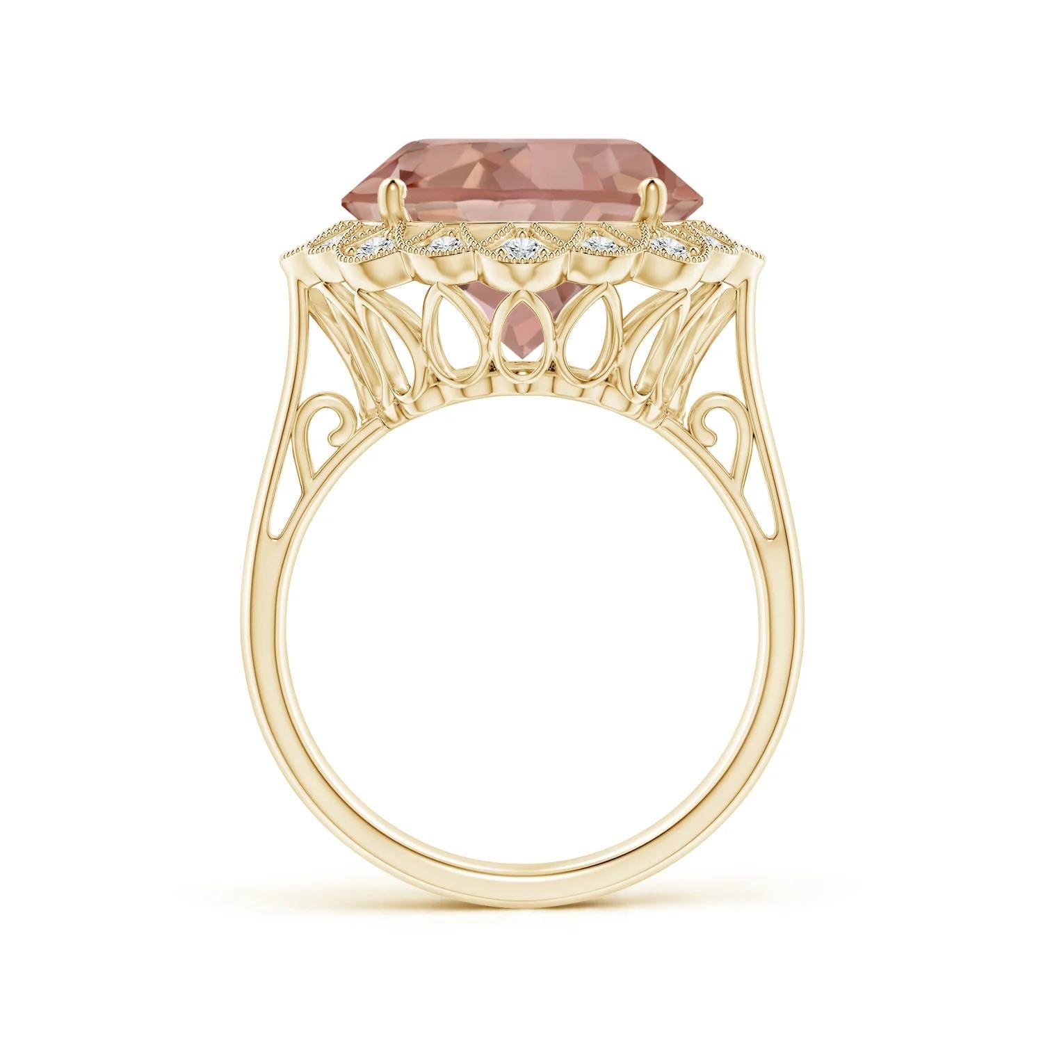 For Sale:  GIA Certified Natural Morganite Scalloped Halo Ring in Yellow Gold 2