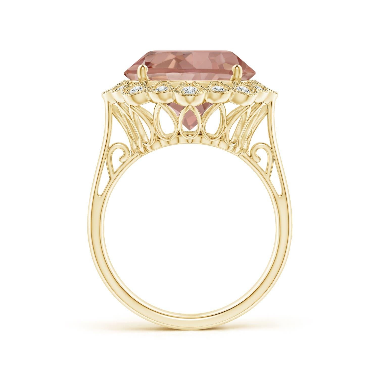 For Sale:  Angara GIA Certified Natural Morganite Scalloped Halo Ring in Yellow Gold 2