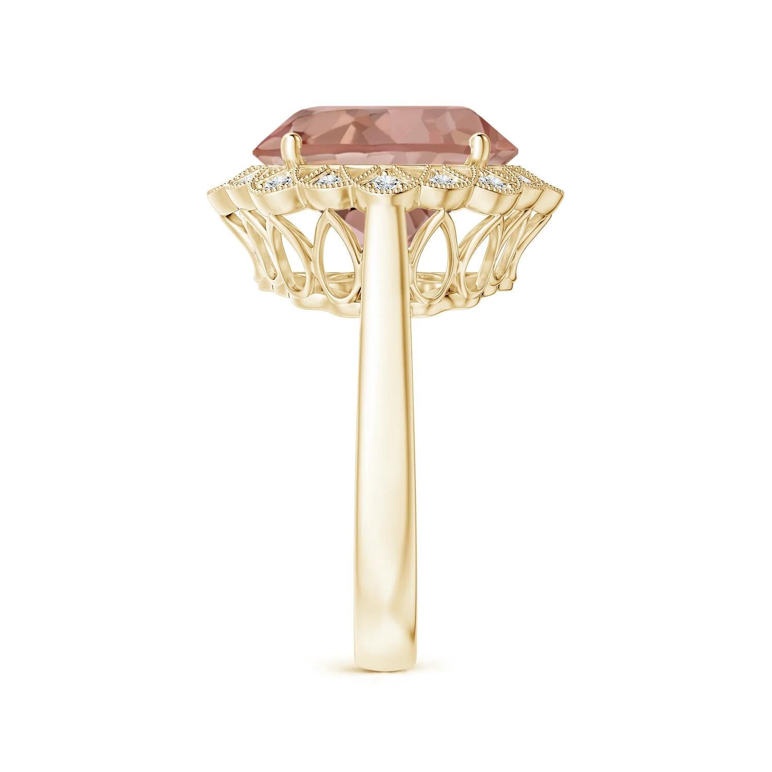 For Sale:  GIA Certified Natural Morganite Scalloped Halo Ring in Yellow Gold 4