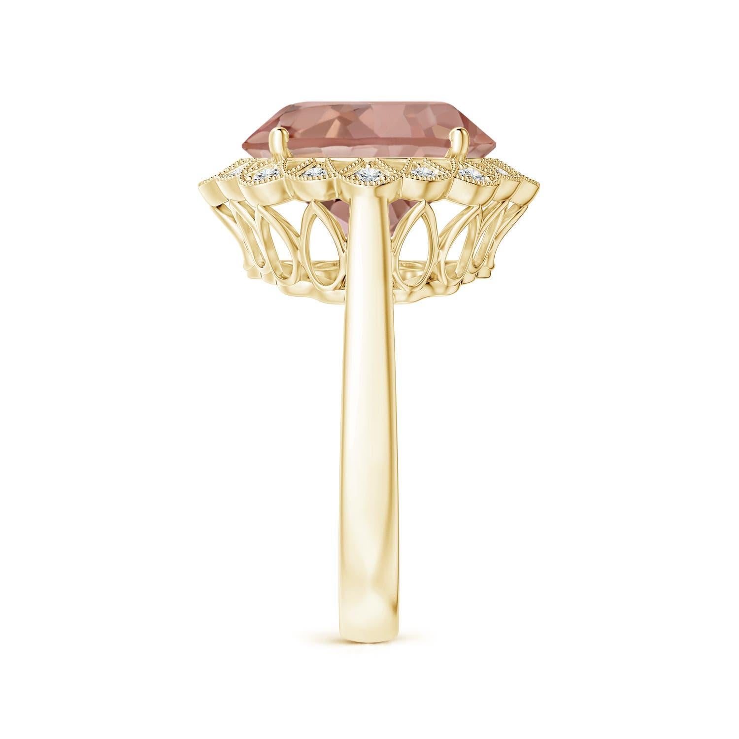 For Sale:  Angara GIA Certified Natural Morganite Scalloped Halo Ring in Yellow Gold 4