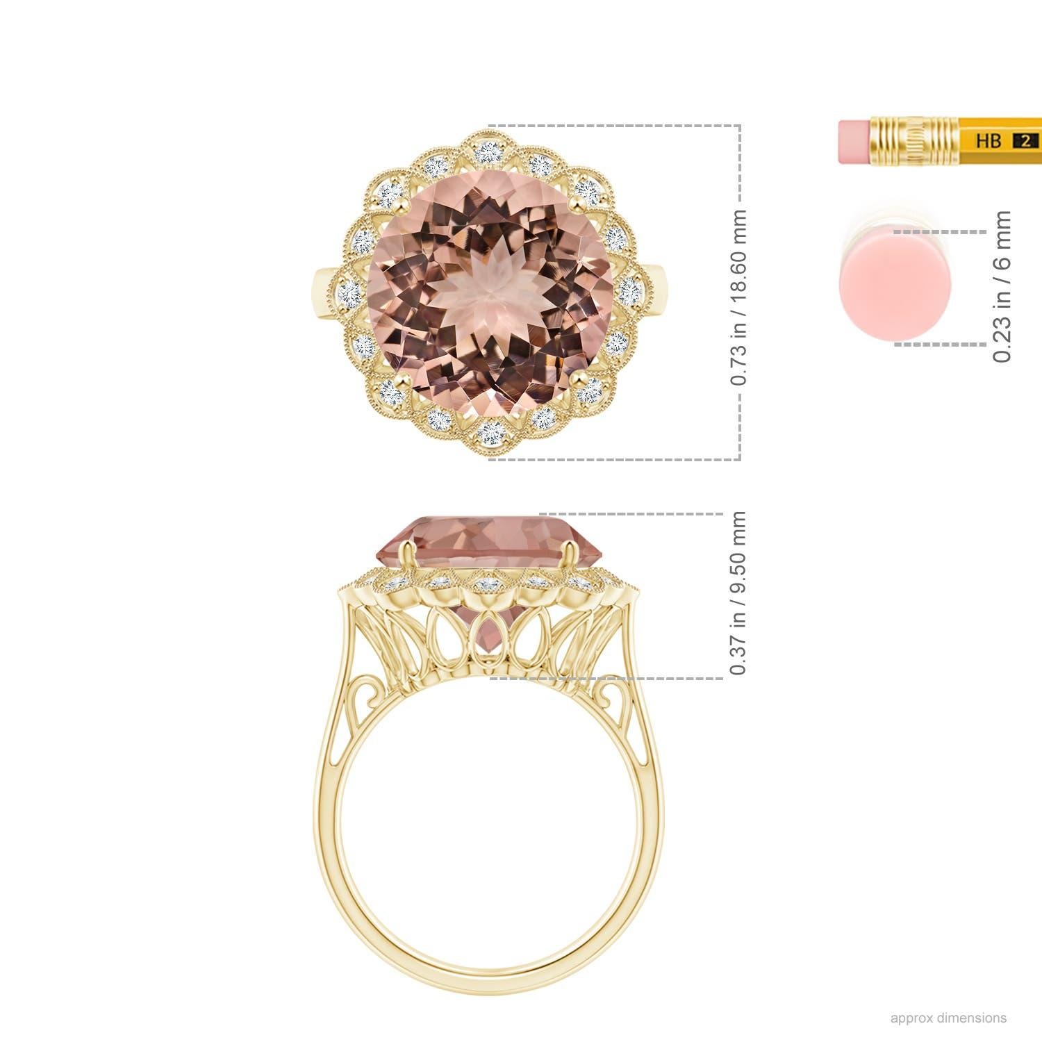 For Sale:  Angara GIA Certified Natural Morganite Scalloped Halo Ring in Yellow Gold 5