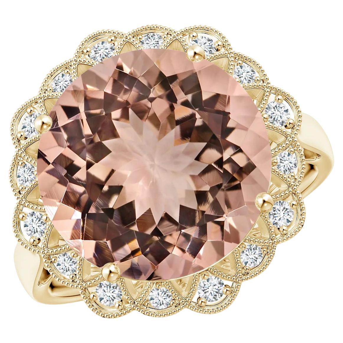 GIA Certified Natural Morganite Scalloped Halo Ring in Yellow Gold