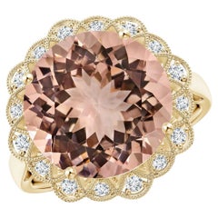 GIA Certified Natural Morganite Scalloped Halo Ring in Yellow Gold