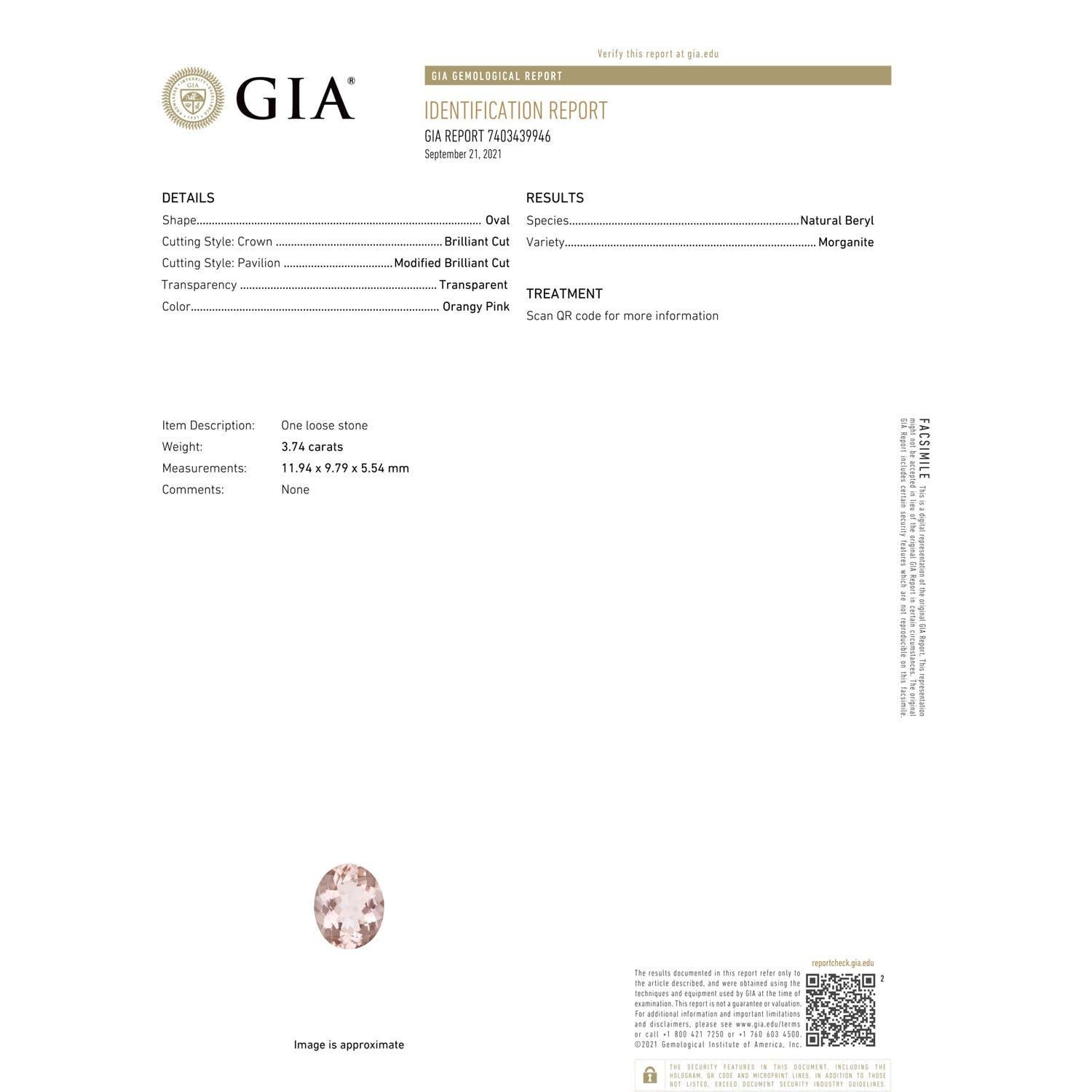 Modern Angara GIA Certified Natural Morganite Solid Rose Gold Pendant Necklace
