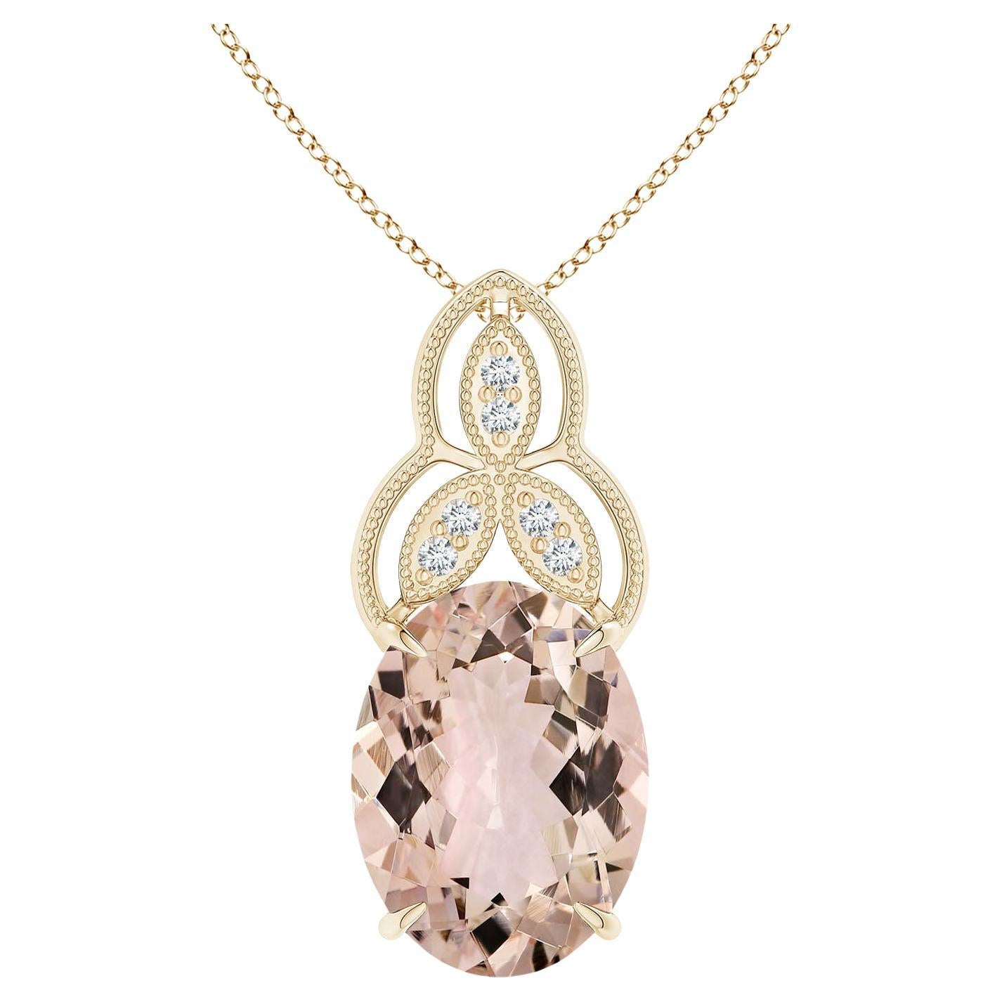Angara Gia Certified Natural Morganite Solid Yellow Gold Pendant Necklace