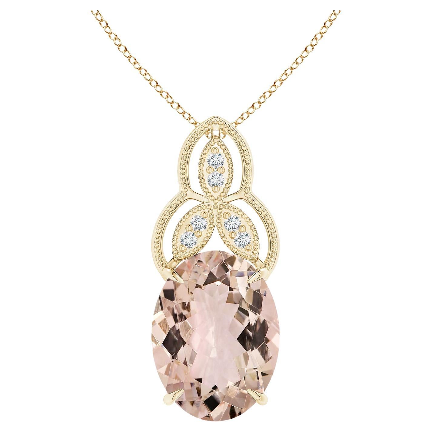 Angara Gia Certified Natural Morganite Solid Yellow Gold Pendant Necklace