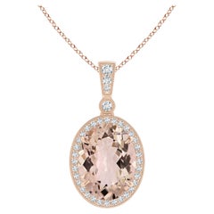 ANGARA GIA Certified Natural Morganite with Diamond Rose Gold Pendant Necklace