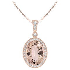 ANGARA GIA Certified Natural Morganite with Diamond Rose Gold Pendant Necklace