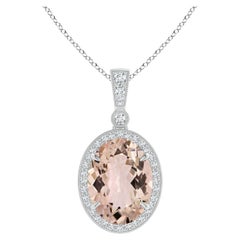 Angara GIA Certified Natural Morganite with Diamond White Gold Pendant Necklace
