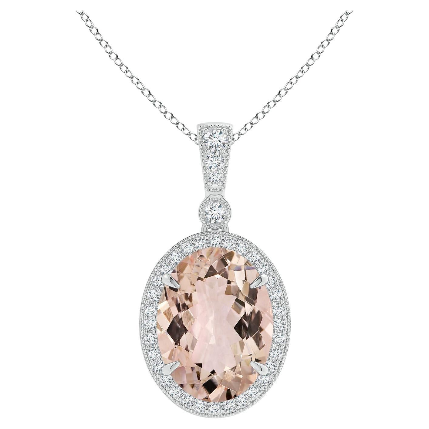 ANGARA GIA Certified Natural Morganite with Diamond White Gold Pendant Necklace