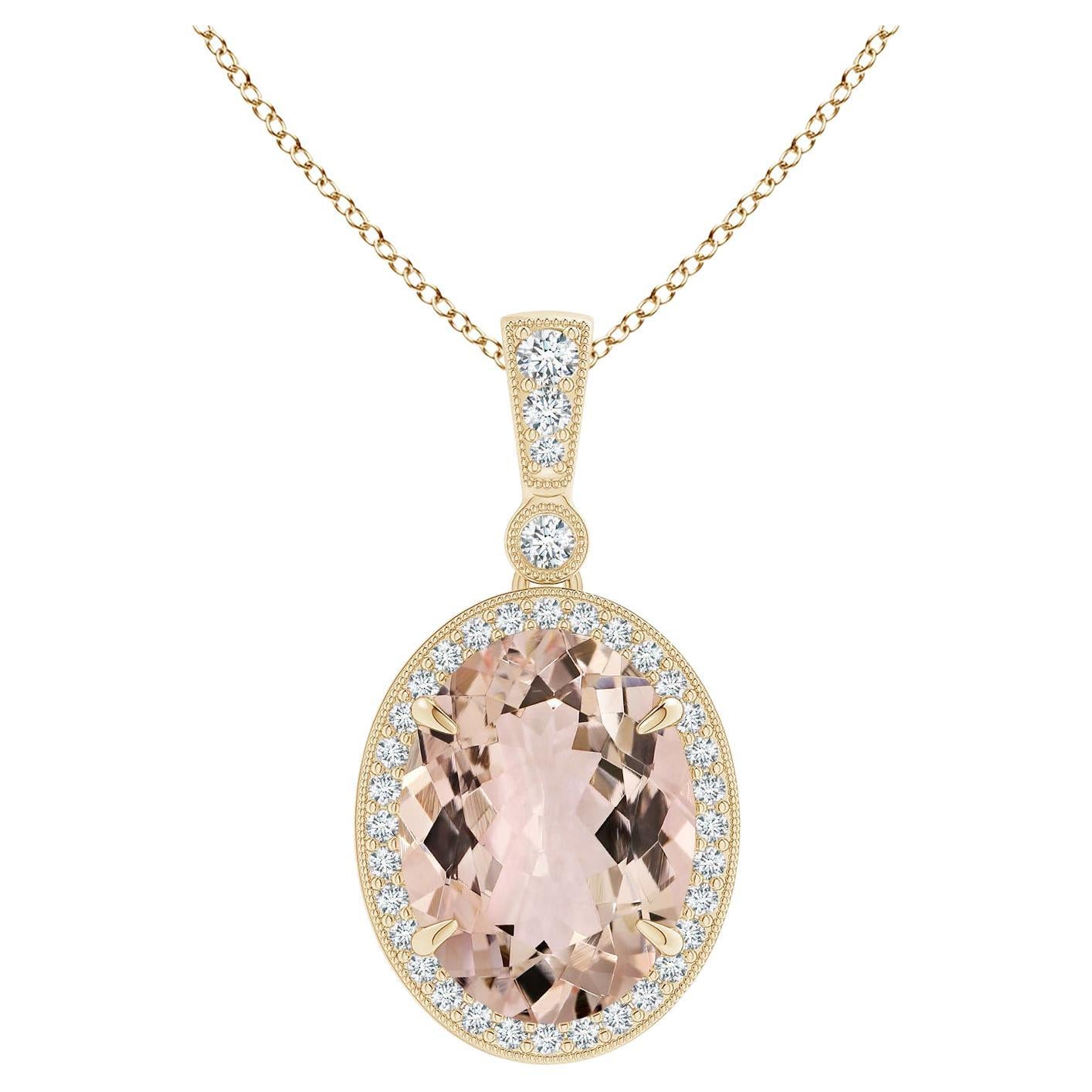 ANGARA GIA Certified Natural Morganite with Diamond Yellow Gold Pendant Necklace