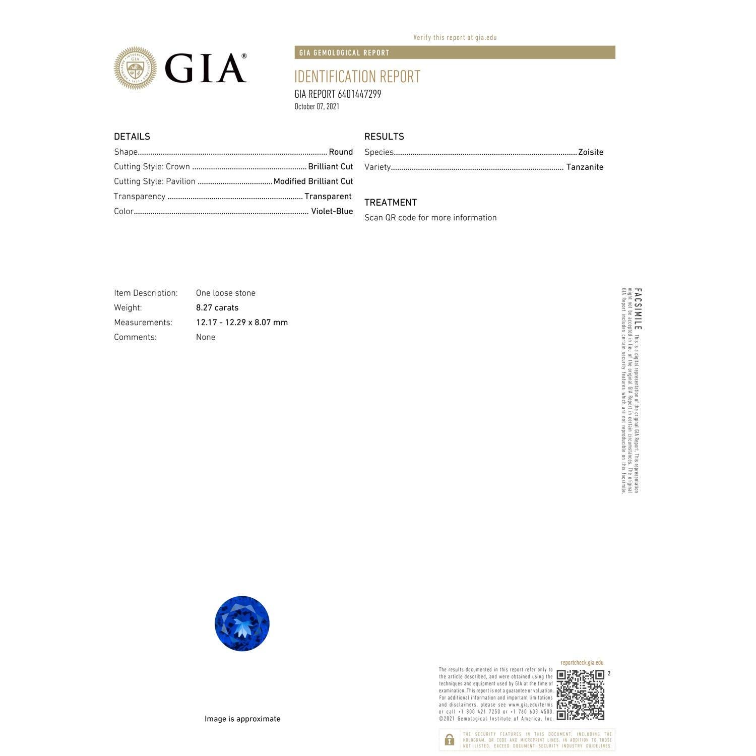 En vente :  Bague en or rose avec tanzanite ronde d'inspiration naturelle certifiée par le GIA 3