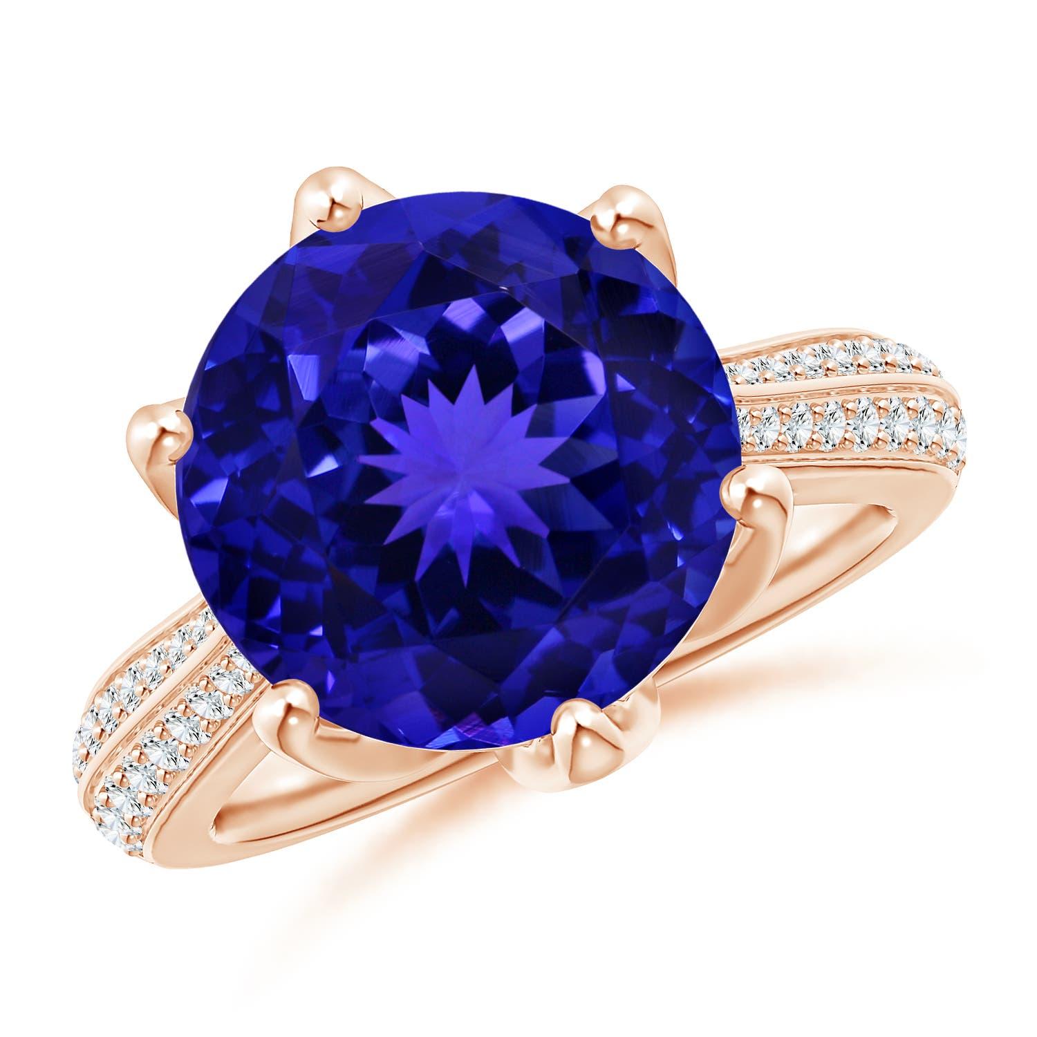 For Sale:  Angara Gia Certified Natural Nature Inspired Round Tanzanite Ring in Rose Gold