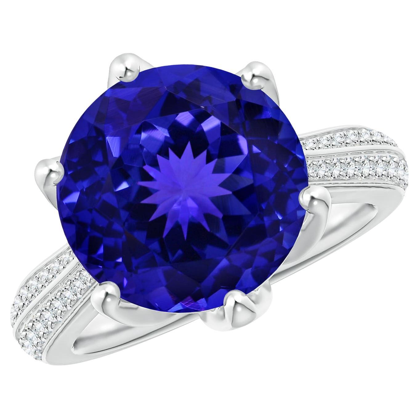 ANGARA Bague en or blanc avec tanzanite ronde d'inspiration naturelle certifiée par le GIA