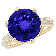 ANGARA Bague en or jaune avec tanzanite ronde d'inspiration naturelle certifiée par le GIA