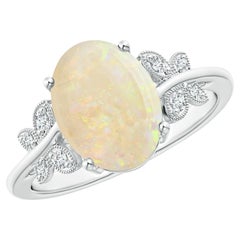 GIA Certified Natural Opal Butterfly Bypass Ring in White Gold