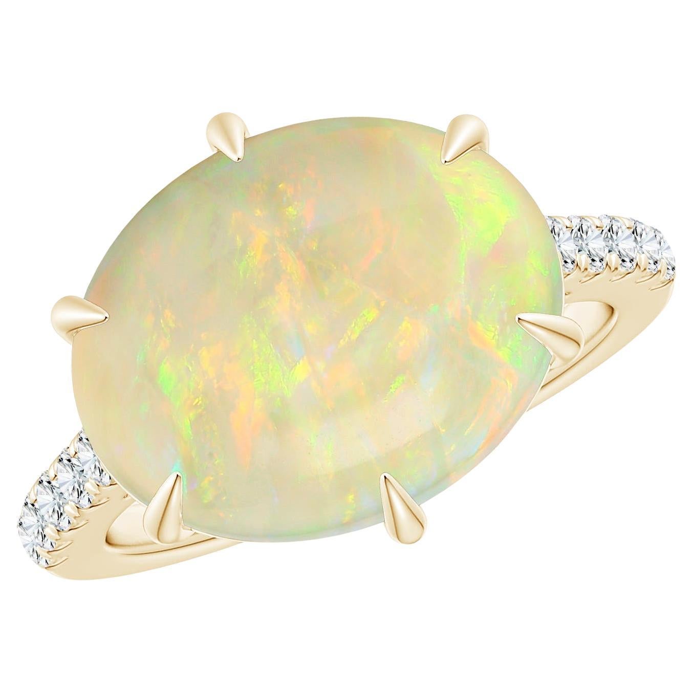 For Sale:  ANGARA GIA Certified Natural Opal Oval East-West Solitaire Ring in Yellow Gold