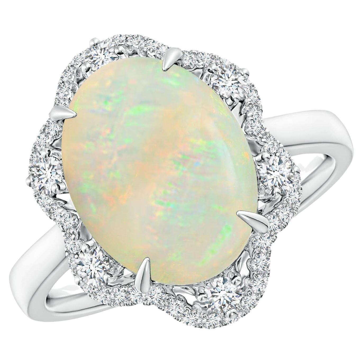 For Sale:  Angara Gia Certified Natural Opal Ring in Platinum with Reverse Tapered Shank