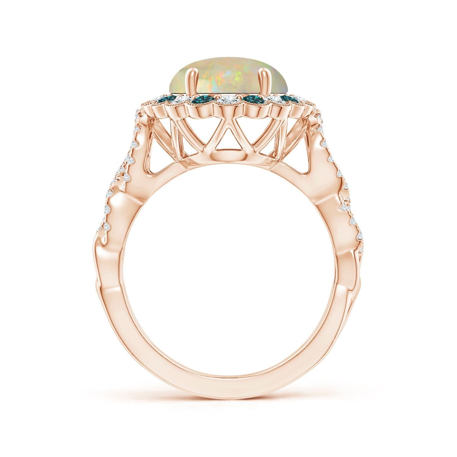 Angara Gia Certified Natural Opal Ring in Rose Gold with Blue & White Diamonds 2
