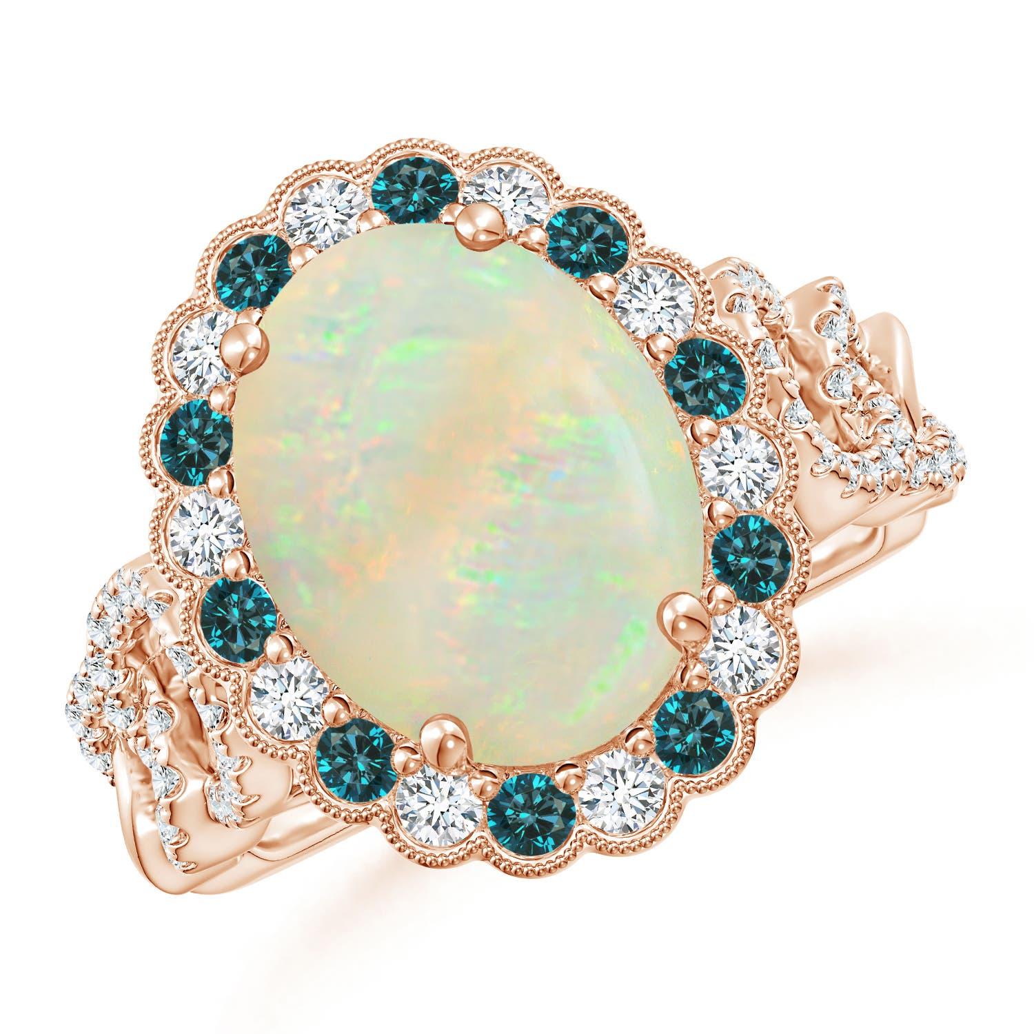 For Sale:  Angara Gia Certified Natural Opal Ring in Rose Gold with Blue & White Diamonds