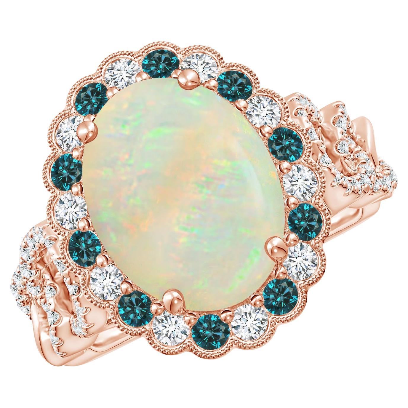For Sale:  Angara Gia Certified Natural Opal Ring in Rose Gold with Blue & White Diamonds