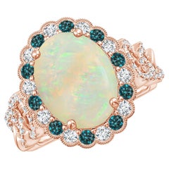 Angara Gia Certified Natural Opal Ring in Rose Gold with Blue & White Diamonds