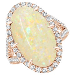 ANGARA GIA Certified Natural Opal Ring in Rose Gold with Diamond Halo