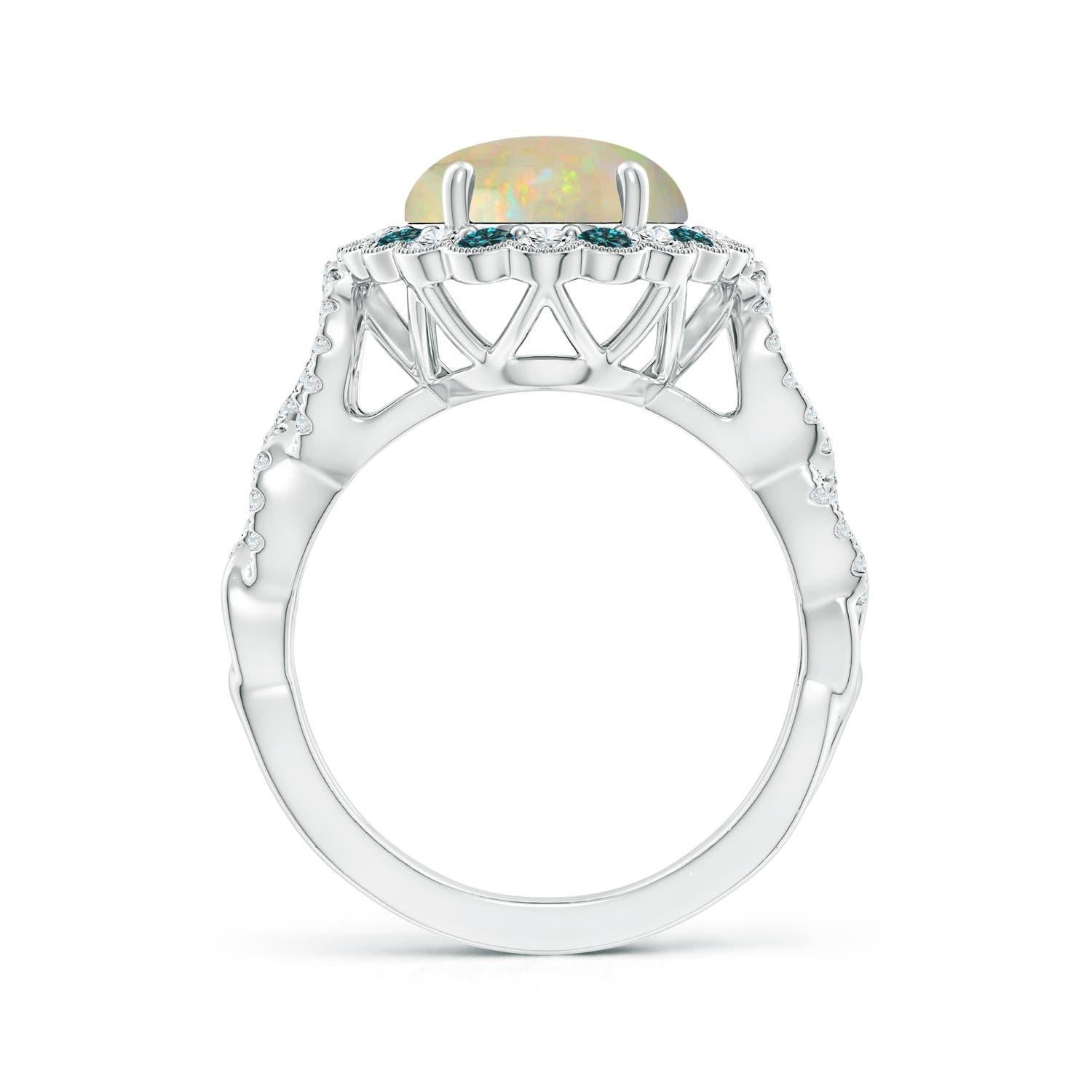 En vente :  Bague en or blanc avec opale naturelle certifiée par le GIA et diamants bleus et blancs 2