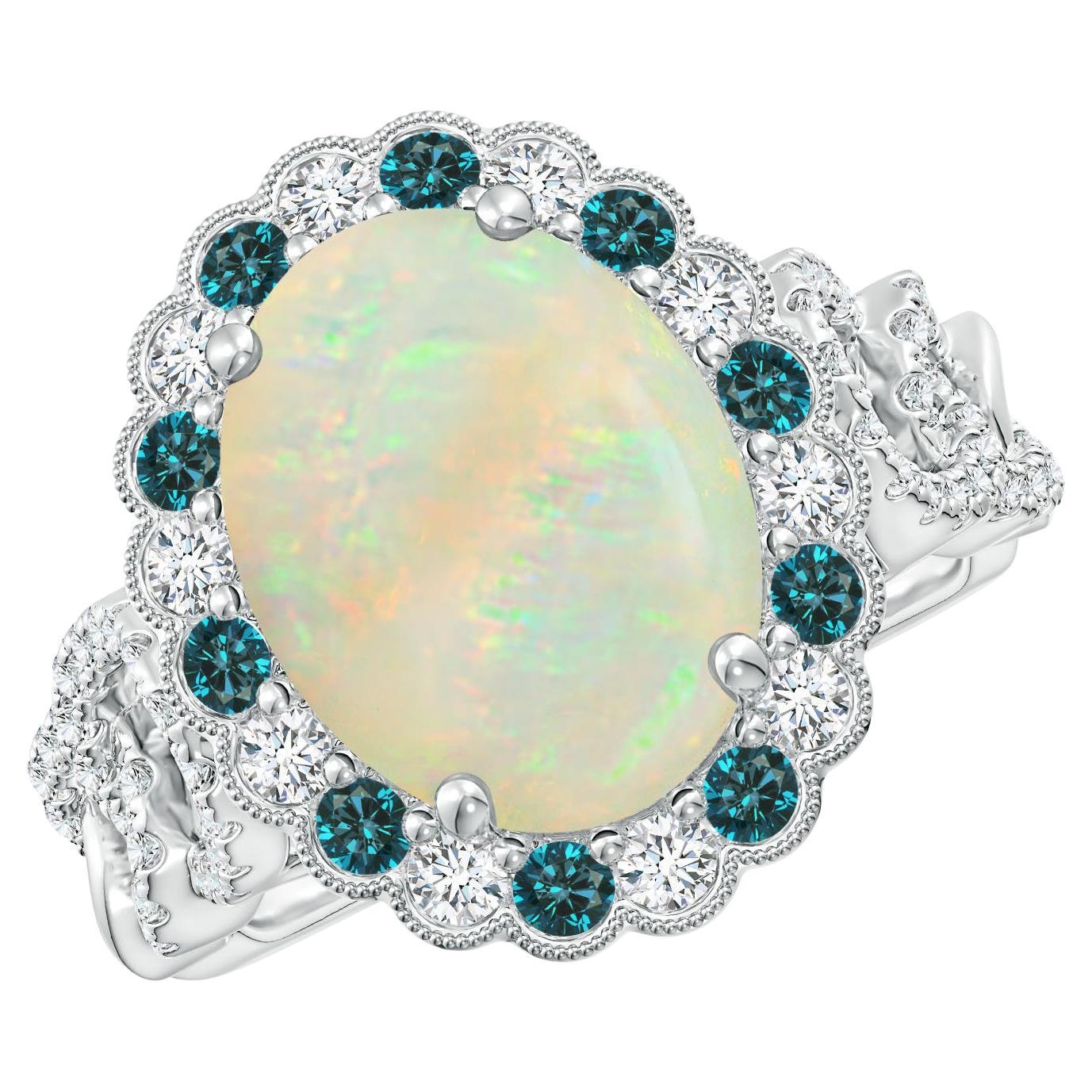 For Sale:  Angara GIA Certified Natural Opal Ring in White Gold with Blue & White Diamonds