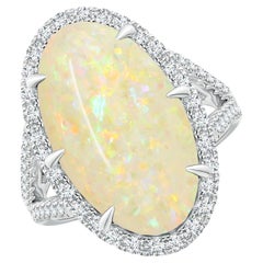 Angara GIA Certified Natural Opal Ring in White Gold with Diamond Halo