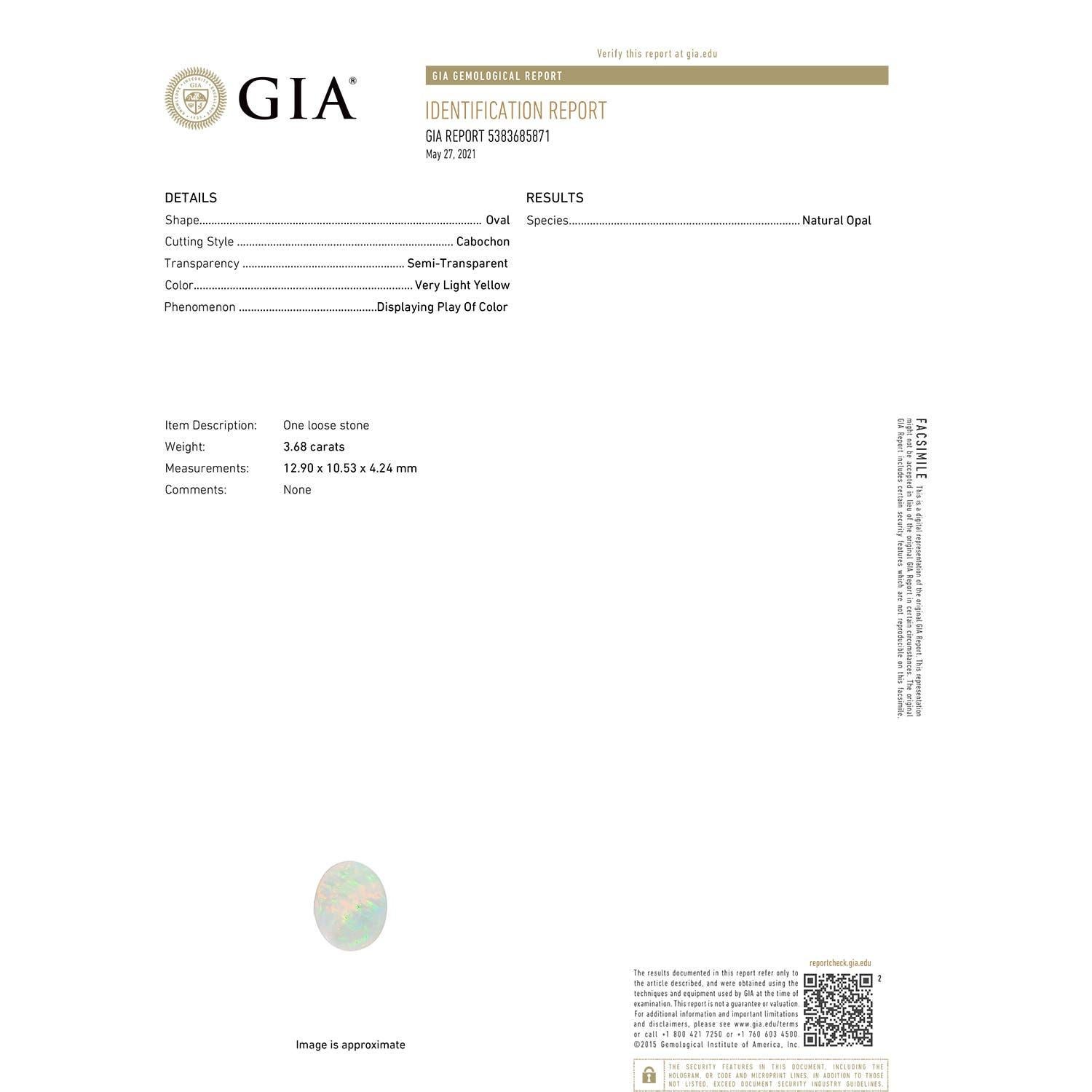 En vente :  Angara Gia Bague en or jaune avec opale naturelle certifiée et diamants bleus et blancs 3